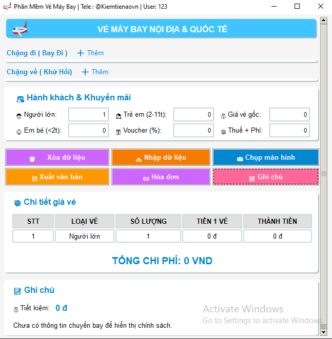 Giao diện tạo hóa đơn
